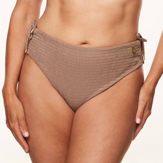 Annadiva Swim Sparkling Smocky Hohe Bikini Hose mit Seitlichen Bändern Taupe