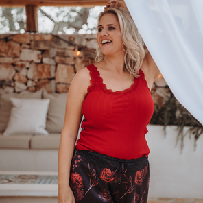 Annadiva Nachtwäsche Lacy Red Pyjama Top