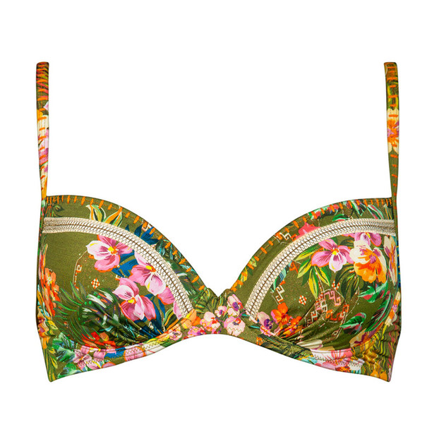 Watercult Sunset Florals Vorgeformter Bikini Oberteil Warm Olive